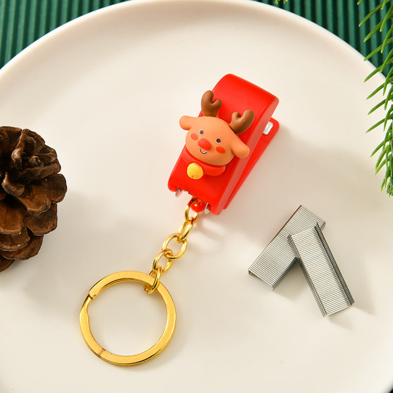 Wholesale Christmas Cute Cartoon Mini Stapler Student Small Stapler with Keychai